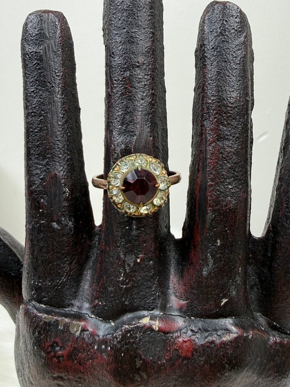 Vintage 14K Gold Filled Red Rhinestone Cocktail Ring Clark & Coombs C&C Sz 5.75